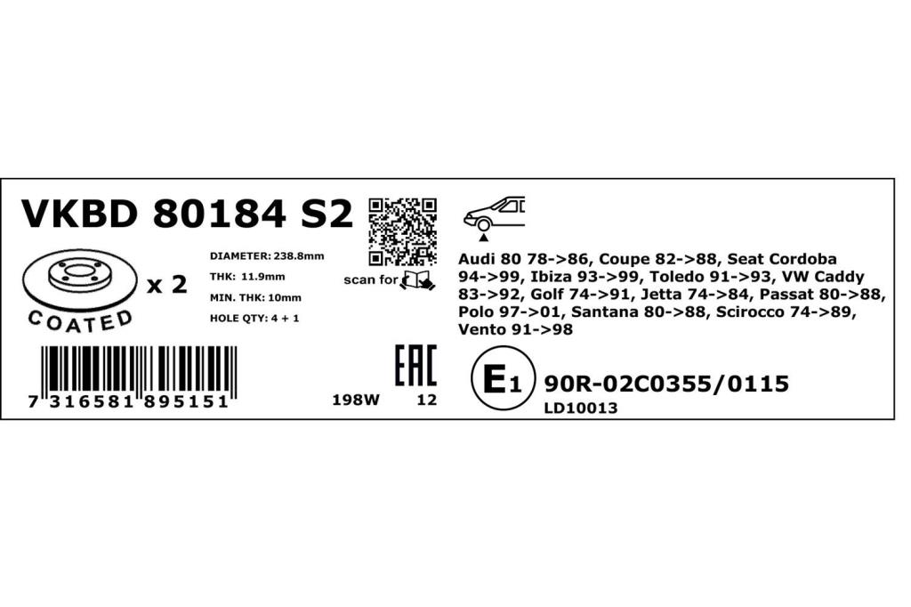 Discos de freno SKF ref. VKBD 80184 S2